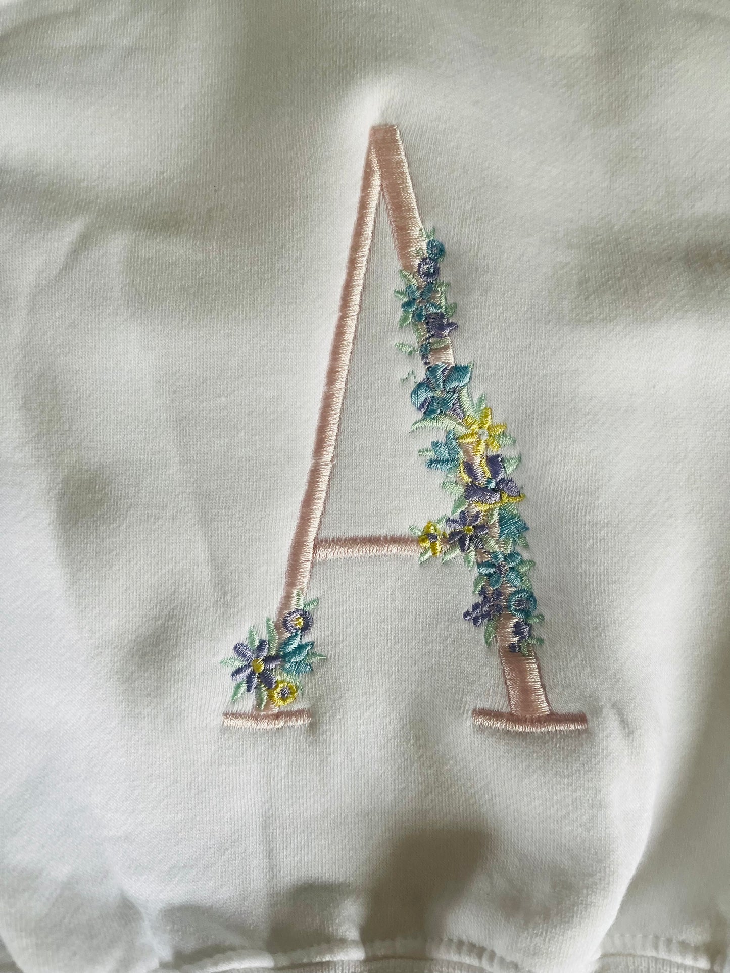 White Sweatshirt with Floral Initial Embroidery