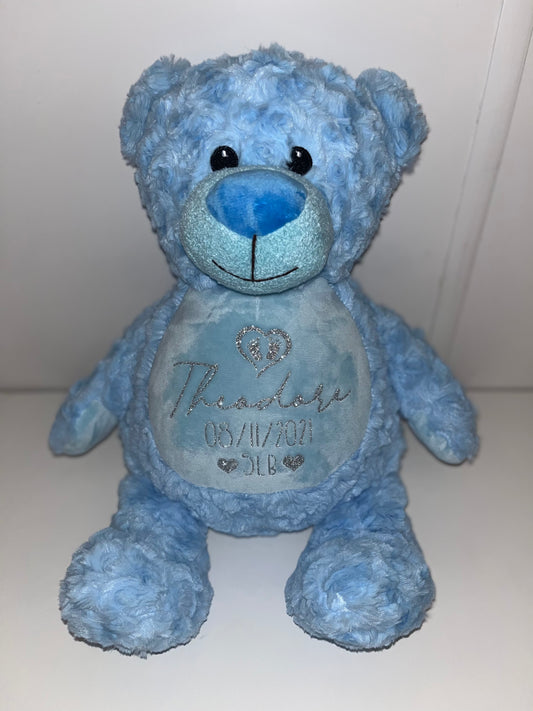 Large Personalised Blue Teddy Bear