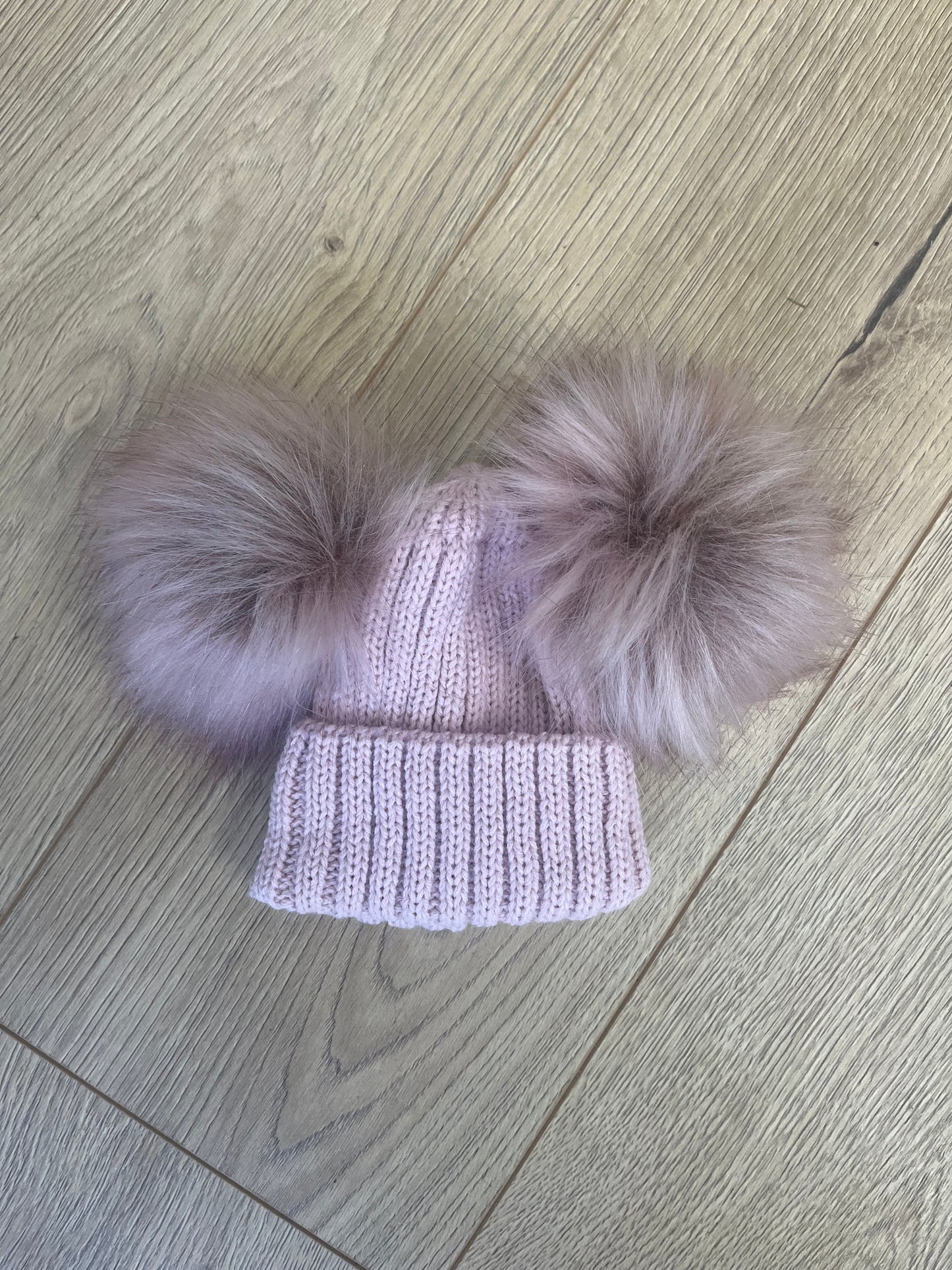 Rose Gold Double Pom Pom Hat