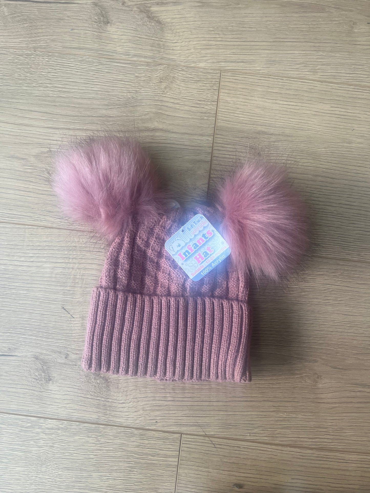 Dark Pink Pom Pom Hat 12-24M