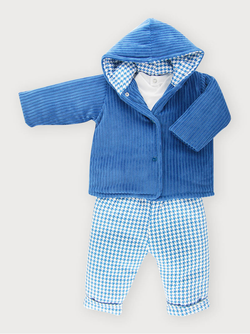 Steel Blue Corduroy Jacket & Dogtooth Pants