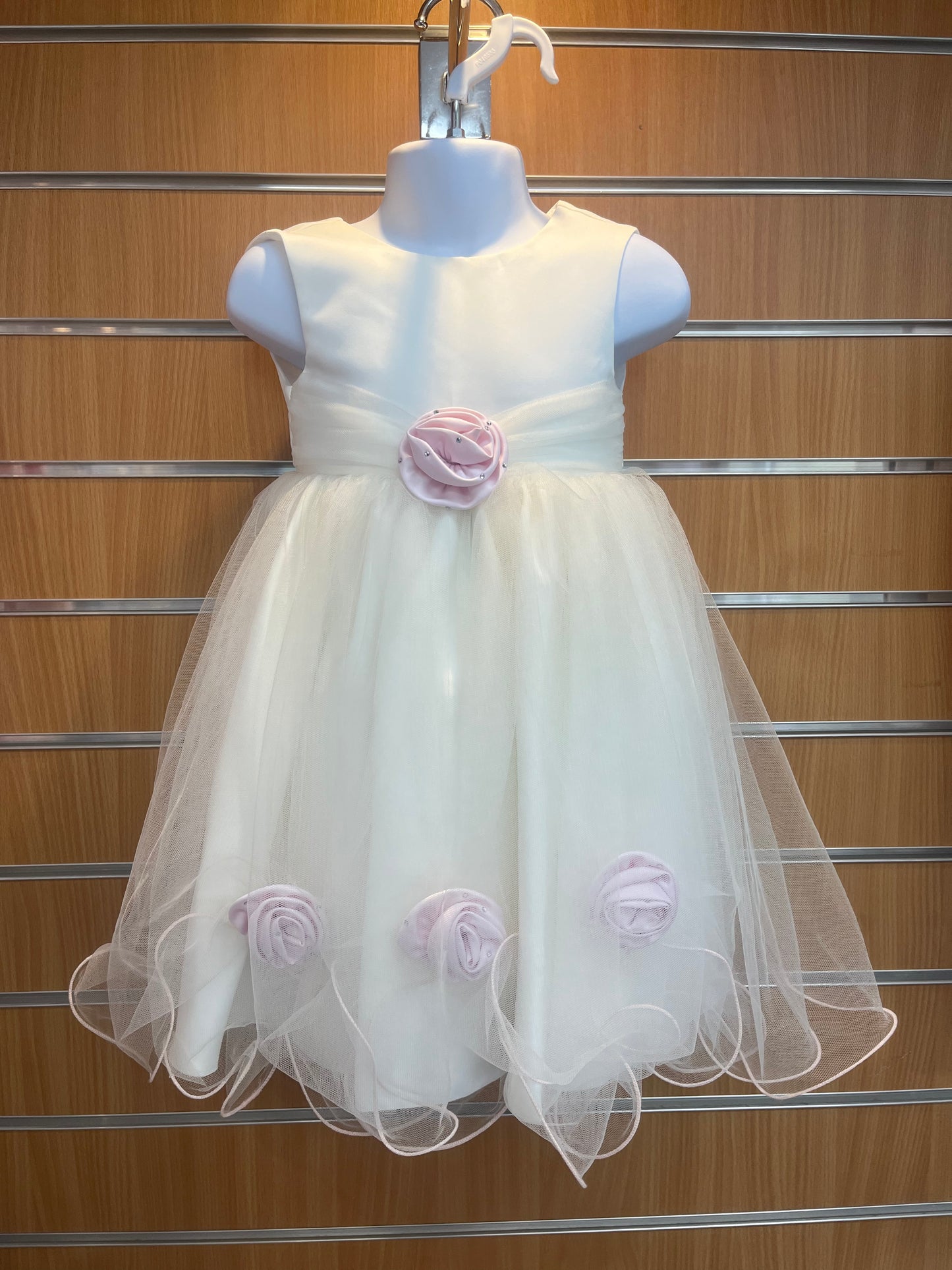 Ivory Pink Rose Dress 12-18 Months
