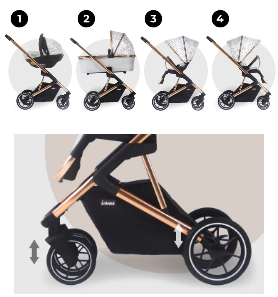 MB500i 3-in-1 Travel System with i-Size Car Seat - Dani Dyer Rose Gold Marble