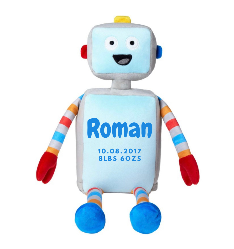 Large Personalised Robot Soft Toy – Yasmin's Baby Boutique