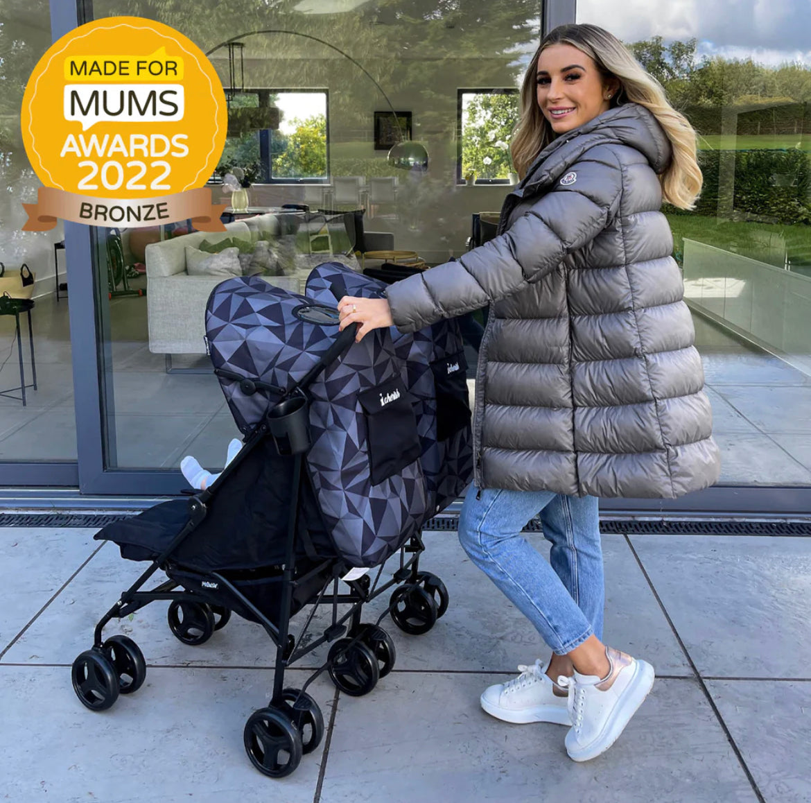 MB11 Dani Dyer Black Geometric Double Stroller