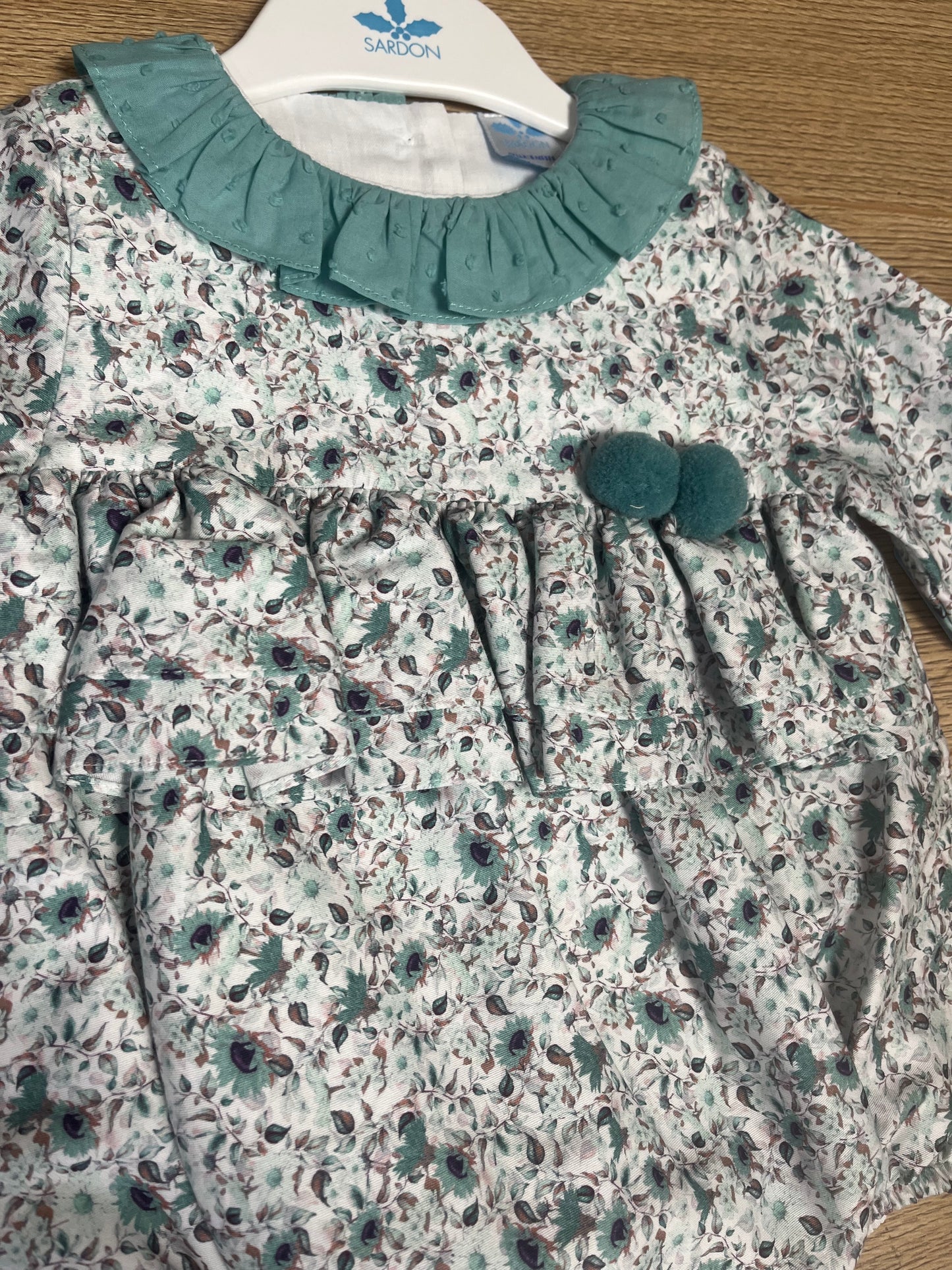 Teal Floral Long Sleeve Puffball Romper