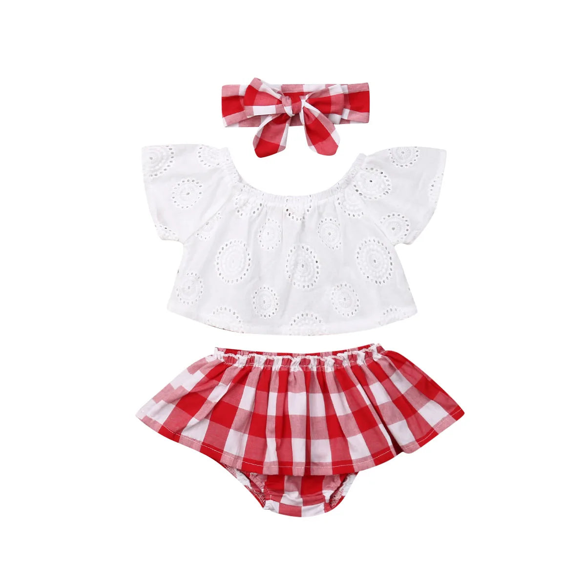 Lace Tops with Red Plaid Shorts & Headband