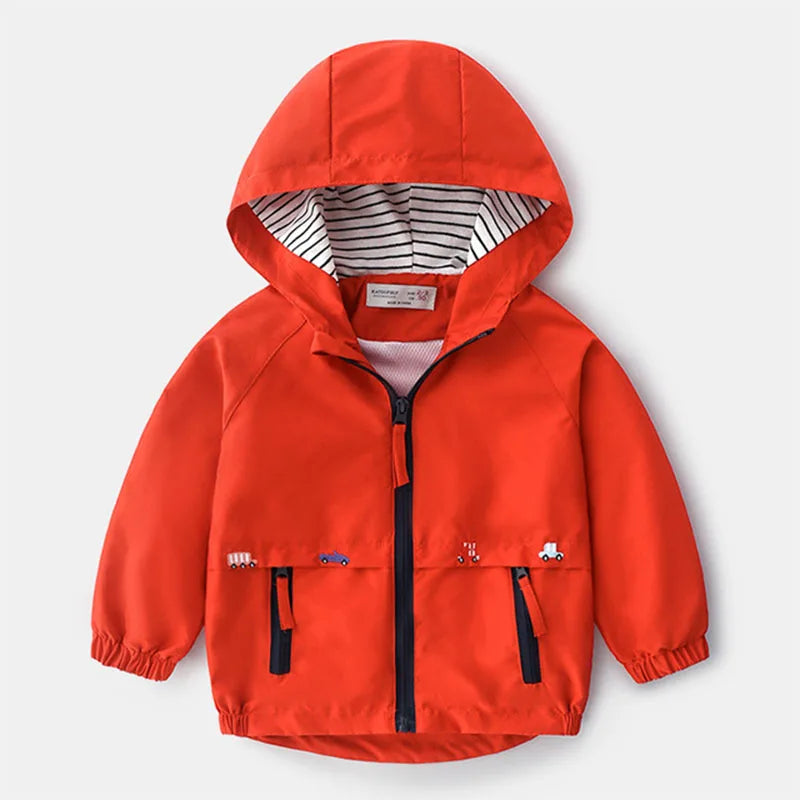 Hooded Lightweight Windbreaker Jacket With Pocket Children Zipper Outerwear Baby Clothes 2-7 Years