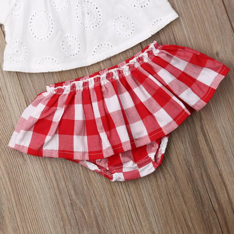 Lace Tops with Red Plaid Shorts & Headband