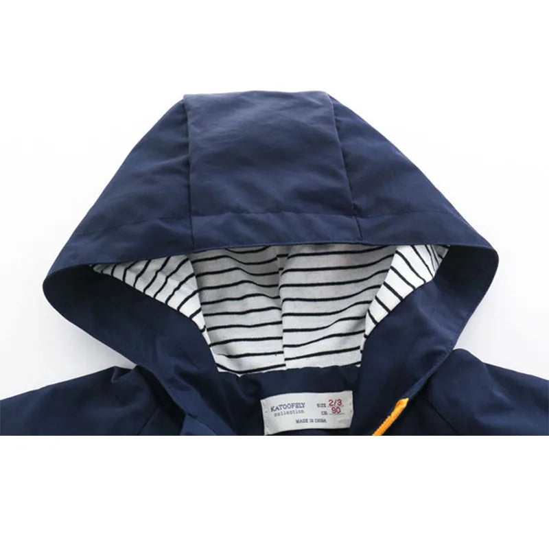Hooded Lightweight Windbreaker Jacket With Pocket Children Zipper Outerwear Baby Clothes 2-7 Years