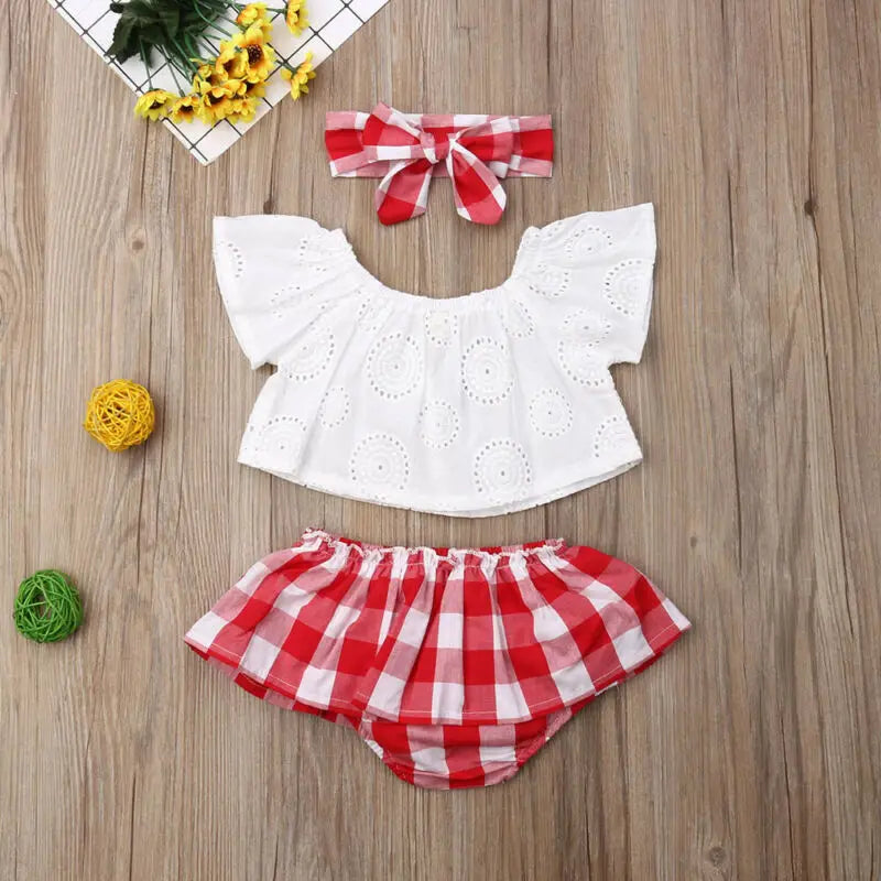 Lace Tops with Red Plaid Shorts & Headband