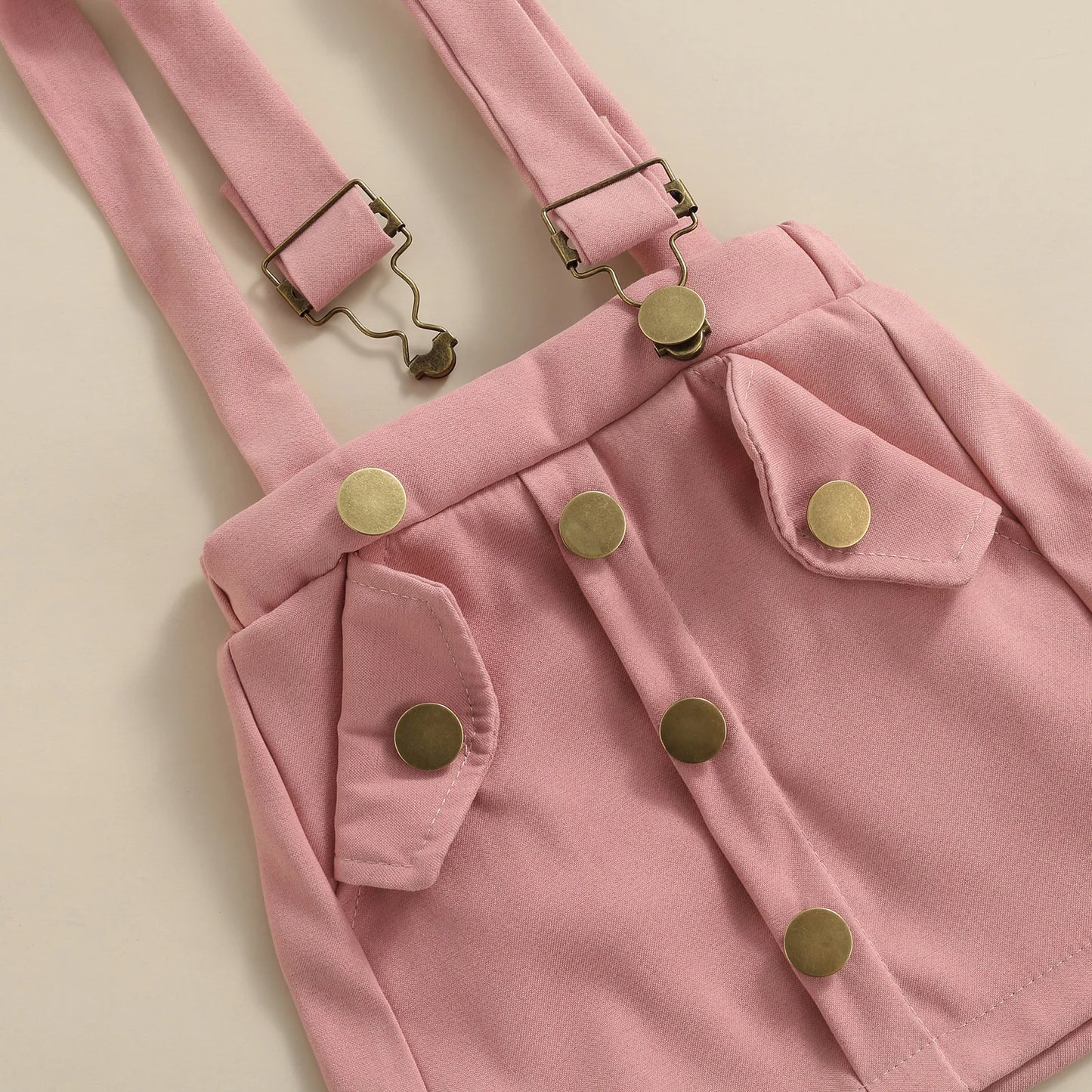 Lace Knitted Romper with Pink Dungaree Skirt