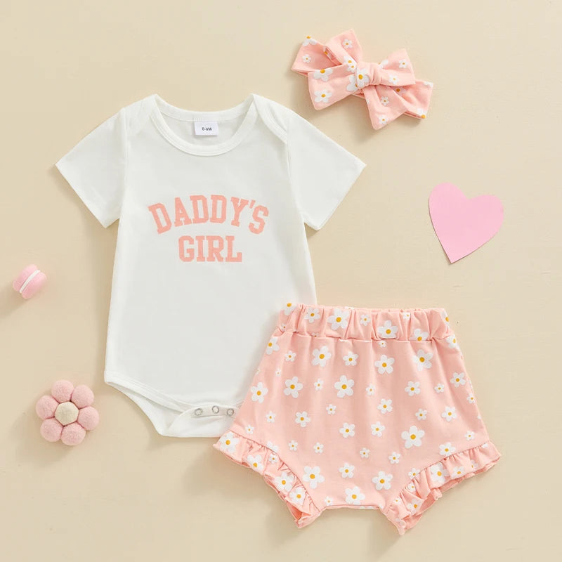 Daddy’s Girl Short Sleeve Flower Ruffle Shorts & Headband Set