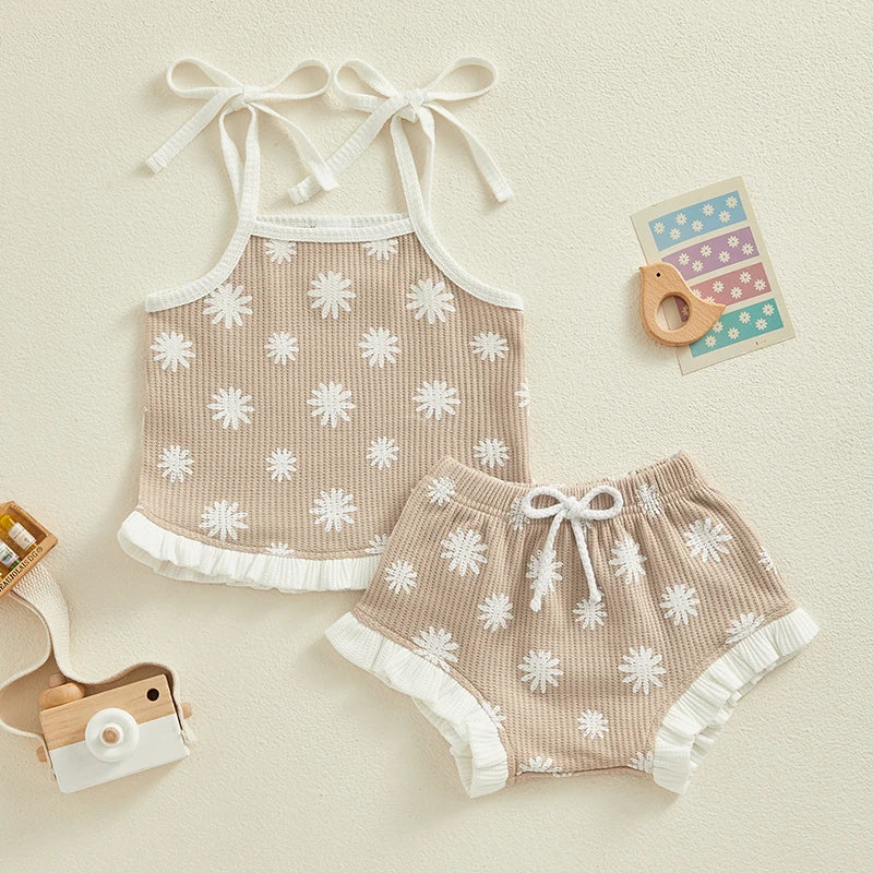 Floral Top & Ruffles Shorts Set