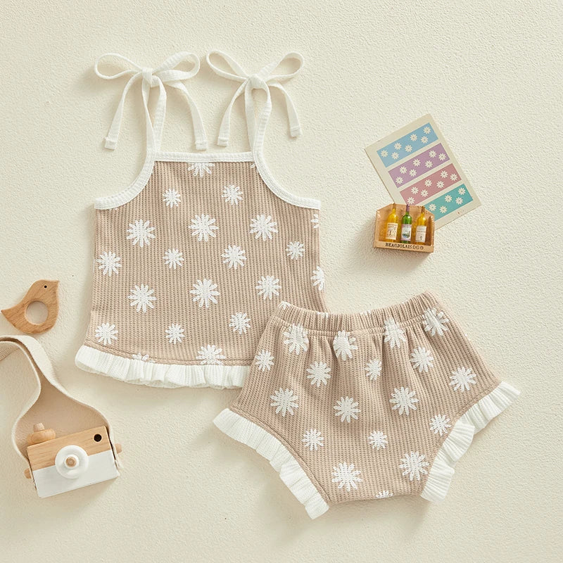 Floral Top & Ruffles Shorts Set