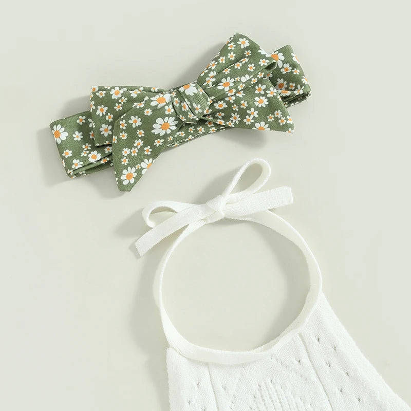 Halter Knit Top with Floral Flare Pants & Headband