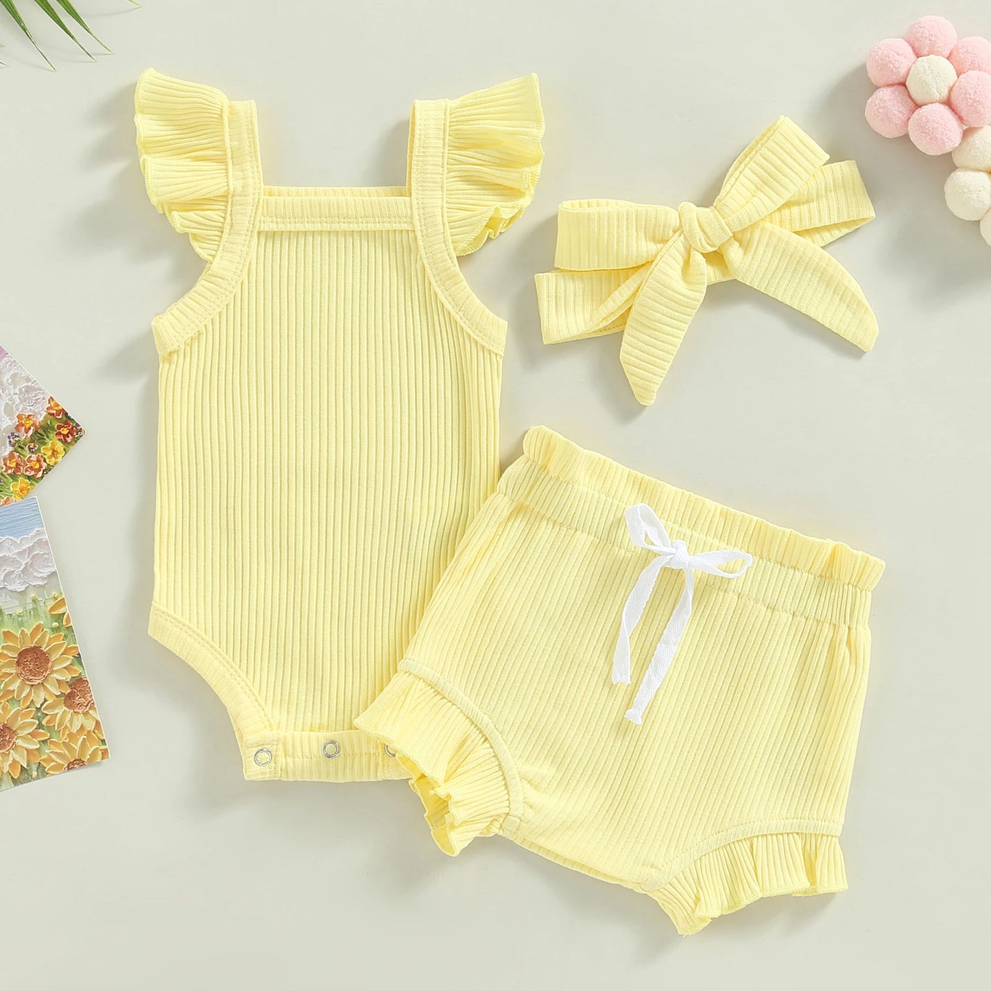 Ribbed Shorts, Bodysuit & Headband Set