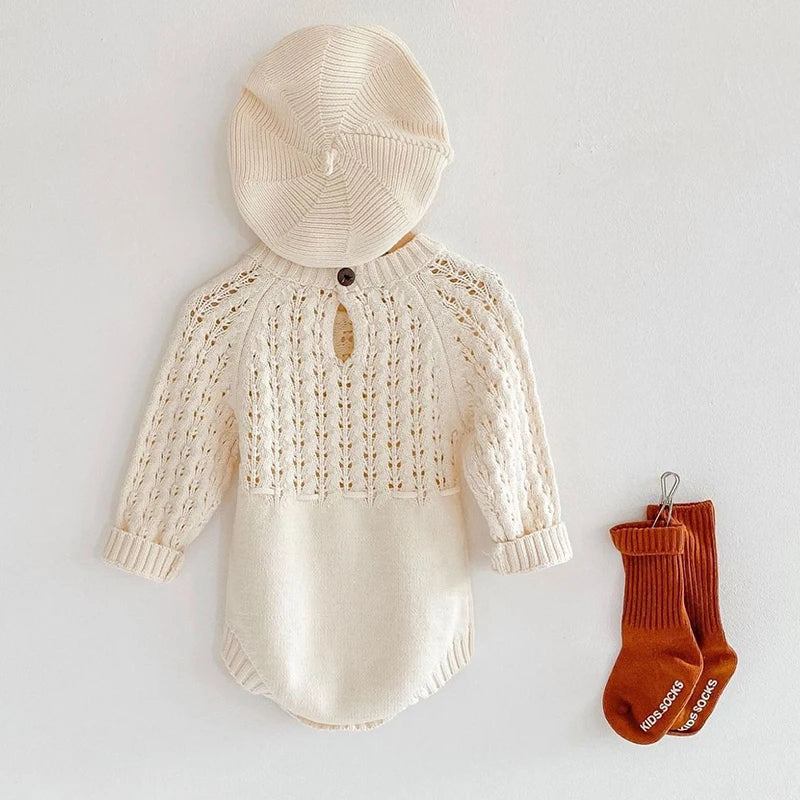 Beige Knitted Hollow Out Romper