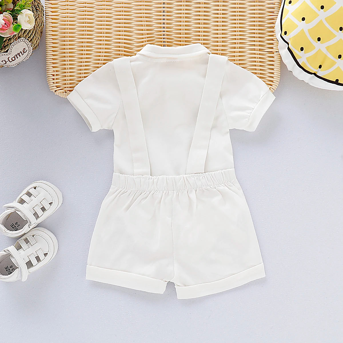 Bowtie Short Sleeve Romper & Suspender Pants