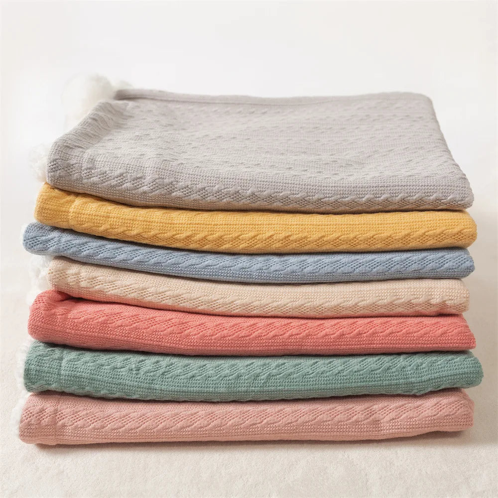 Personalised Knitted Baby Pram Blanket with Pom Poms
