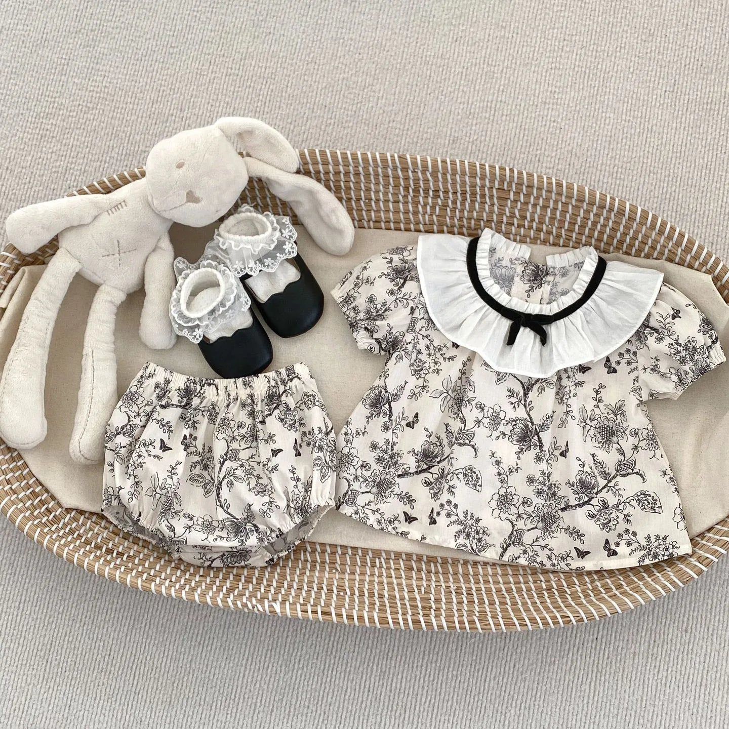 Black Floral Lace Collar Top And Bloomer Set