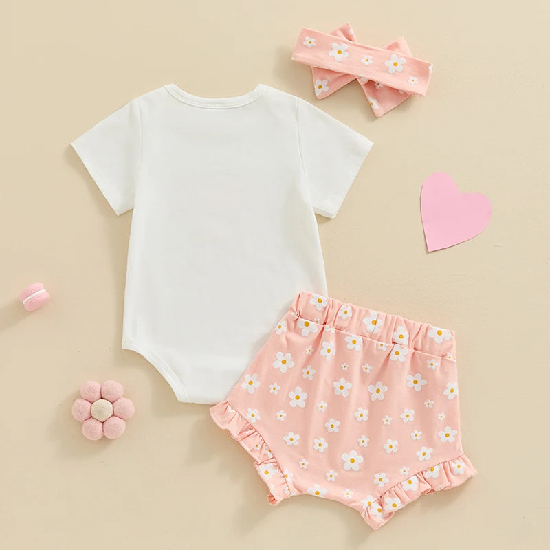 Daddy’s Girl Short Sleeve Flower Ruffle Shorts & Headband Set