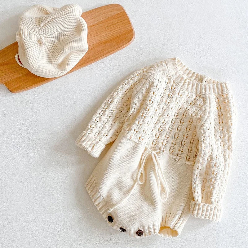Beige Knitted Hollow Out Romper