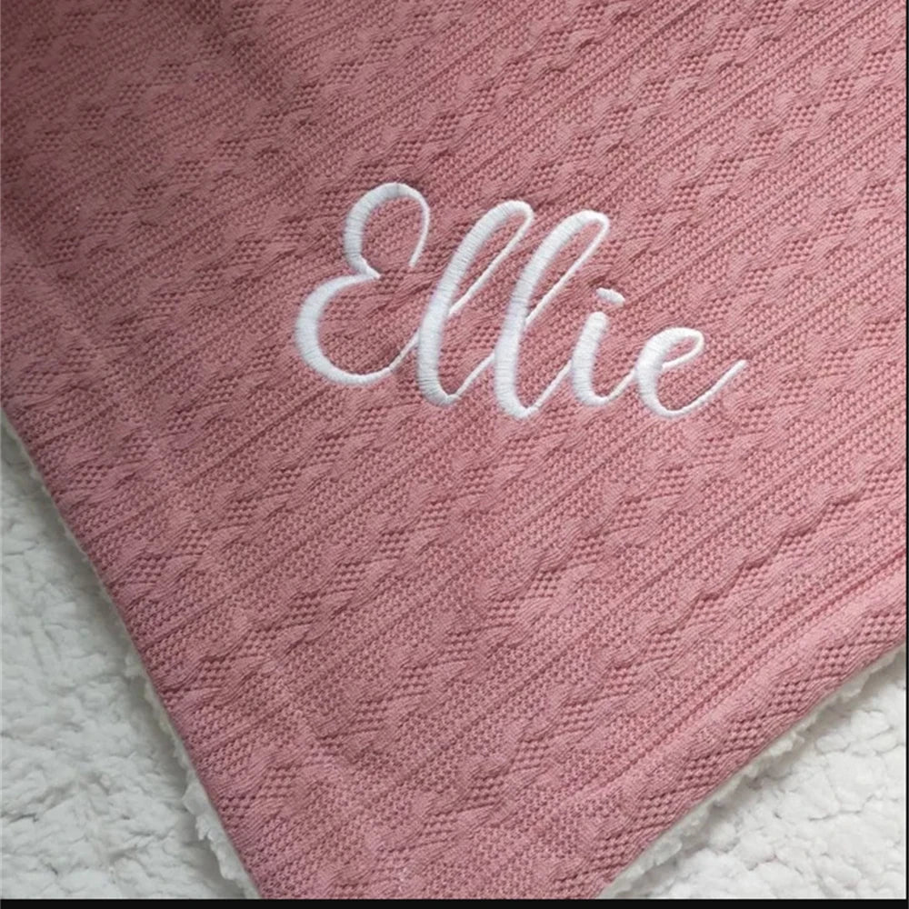 Personalised Knitted Baby Pram Blanket with Pom Poms