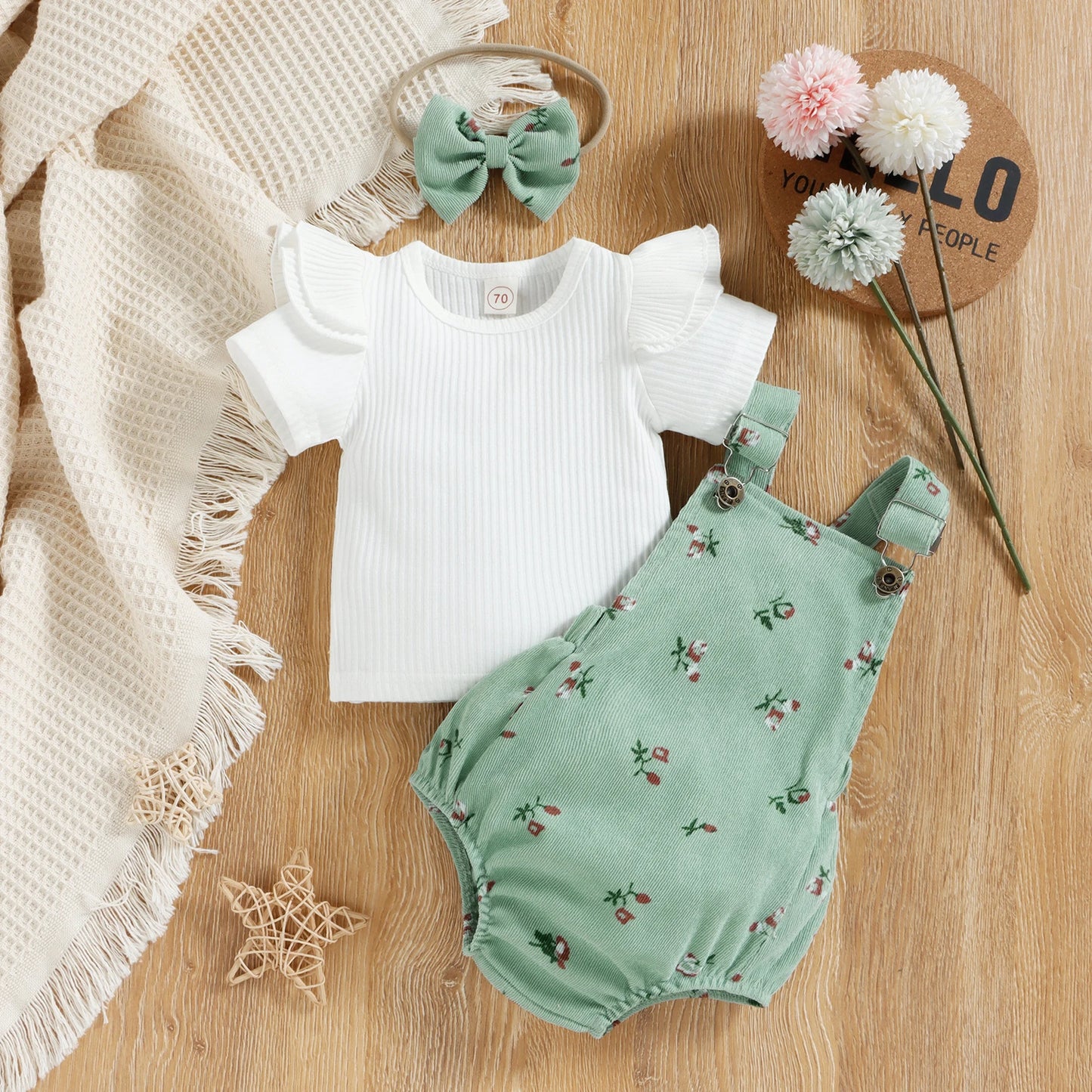 Floral Dungaree Romper & Headband