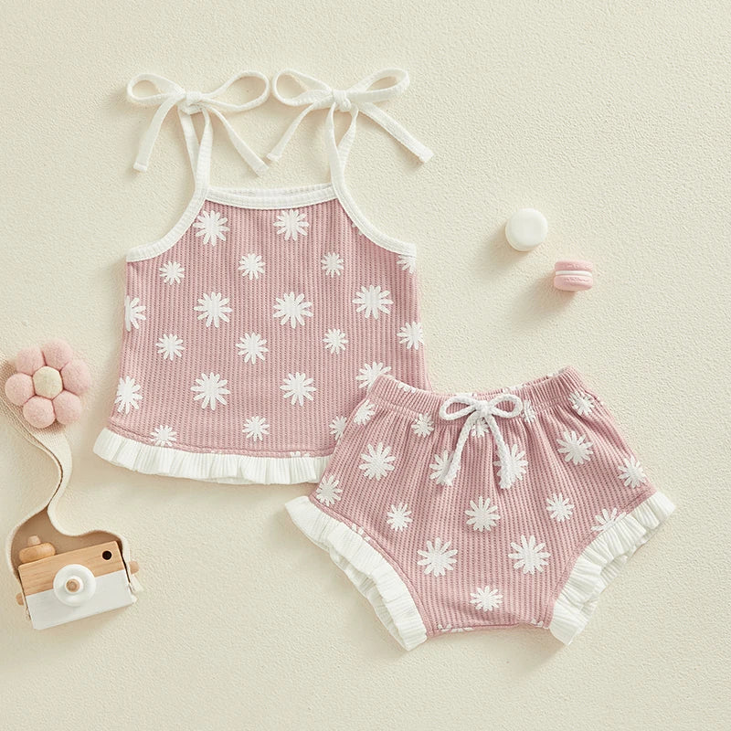 Floral Top & Ruffles Shorts Set