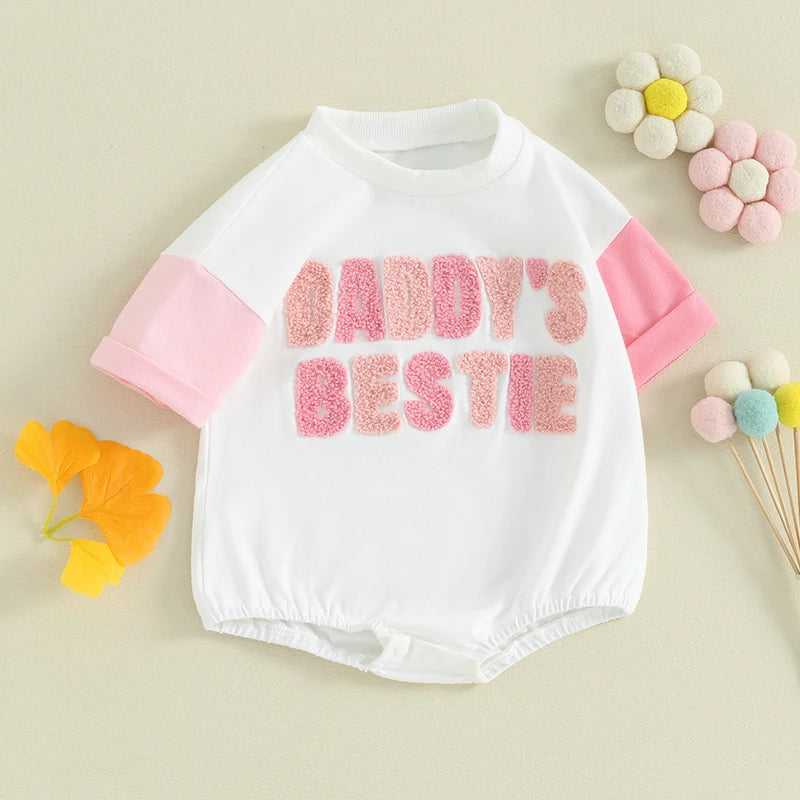 Daddy's Bestie Embroidery Short Sleeve Romper