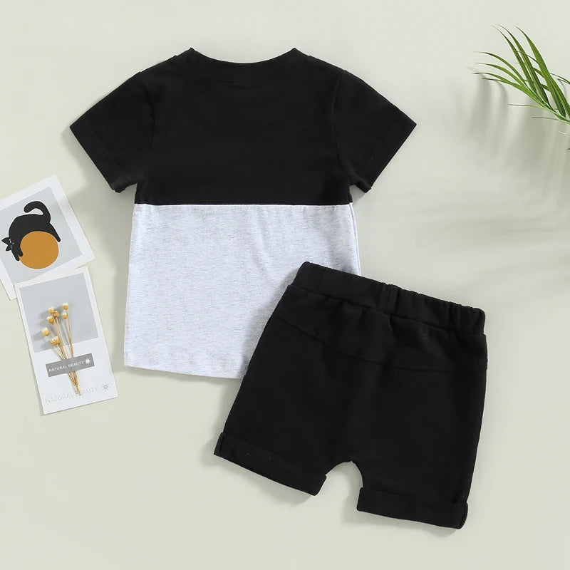 Boys Short Sleeve Contrast Colour Tshirt & Shorts