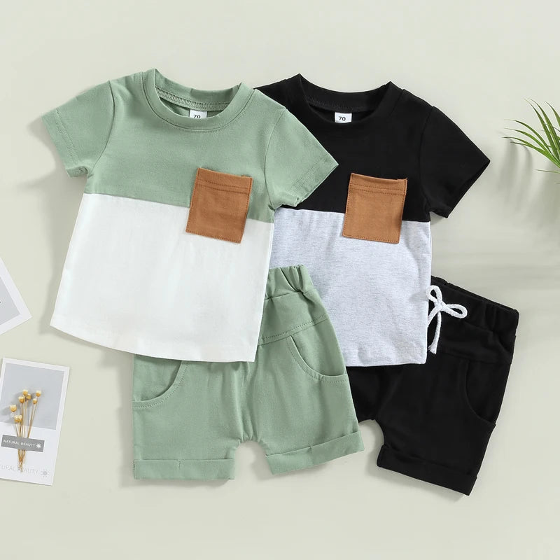 Boys Short Sleeve Contrast Colour Tshirt & Shorts