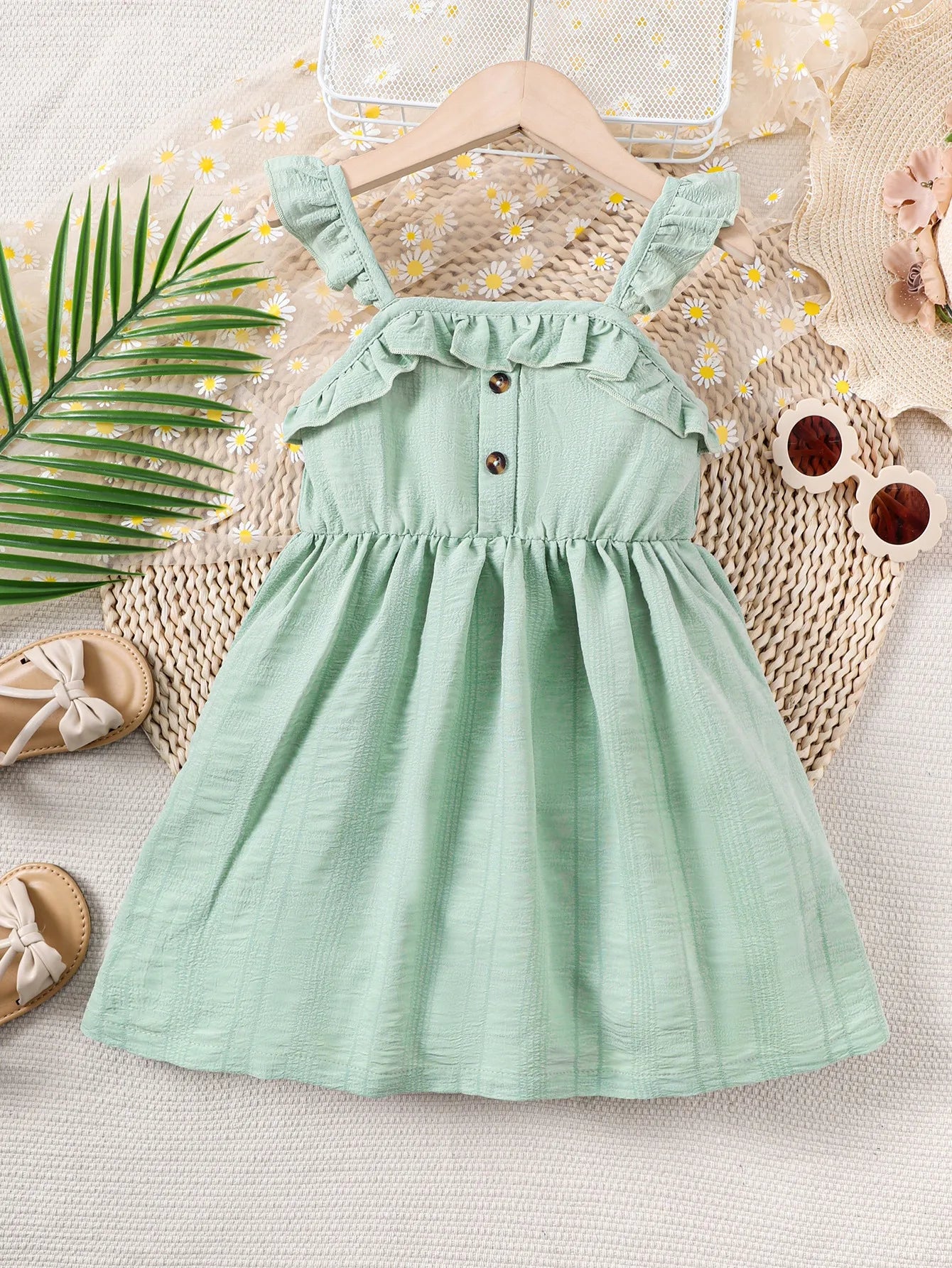 Sage Green Ruffle Sling Dress