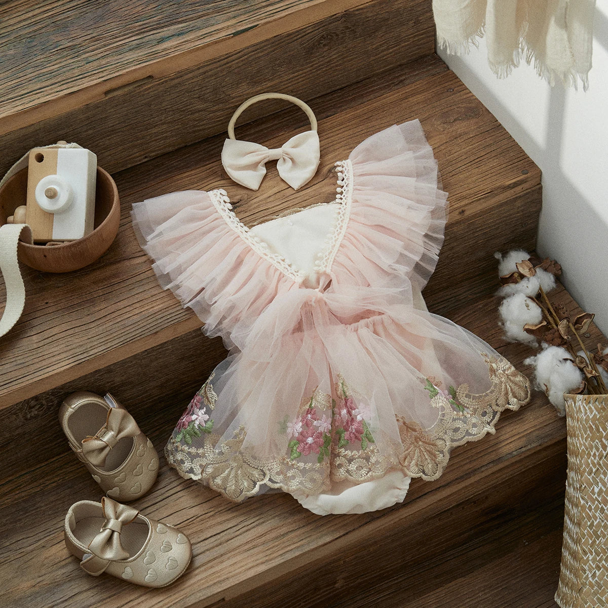 Princess Floral Embroidery Tulle Outfit