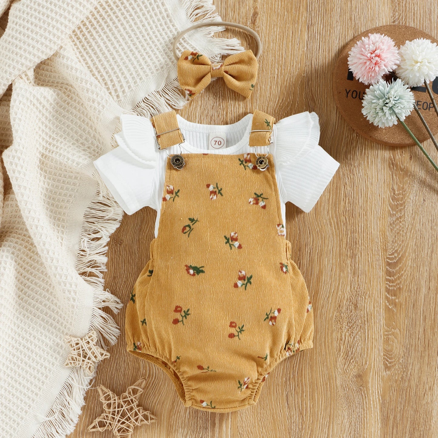 Floral Dungaree Romper & Headband