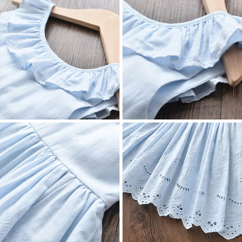 Blue Ruffle Bow Summer Dress