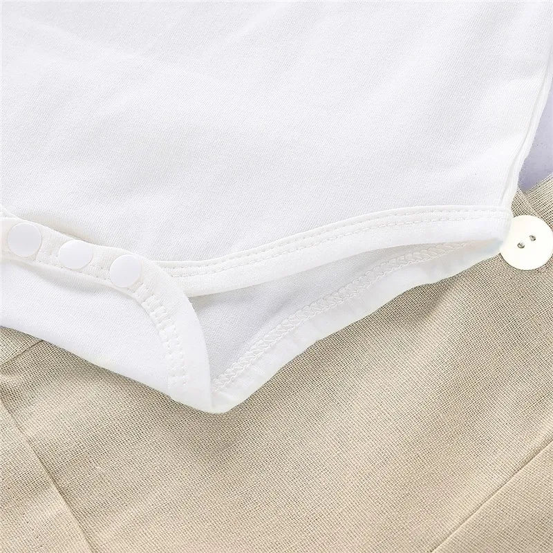 Bowtie Short Sleeve Romper & Suspender Pants