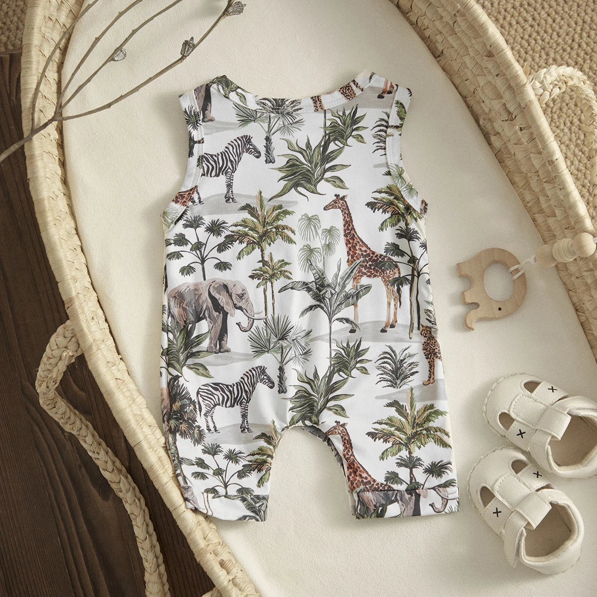 Sleeveless Safari Print Romper