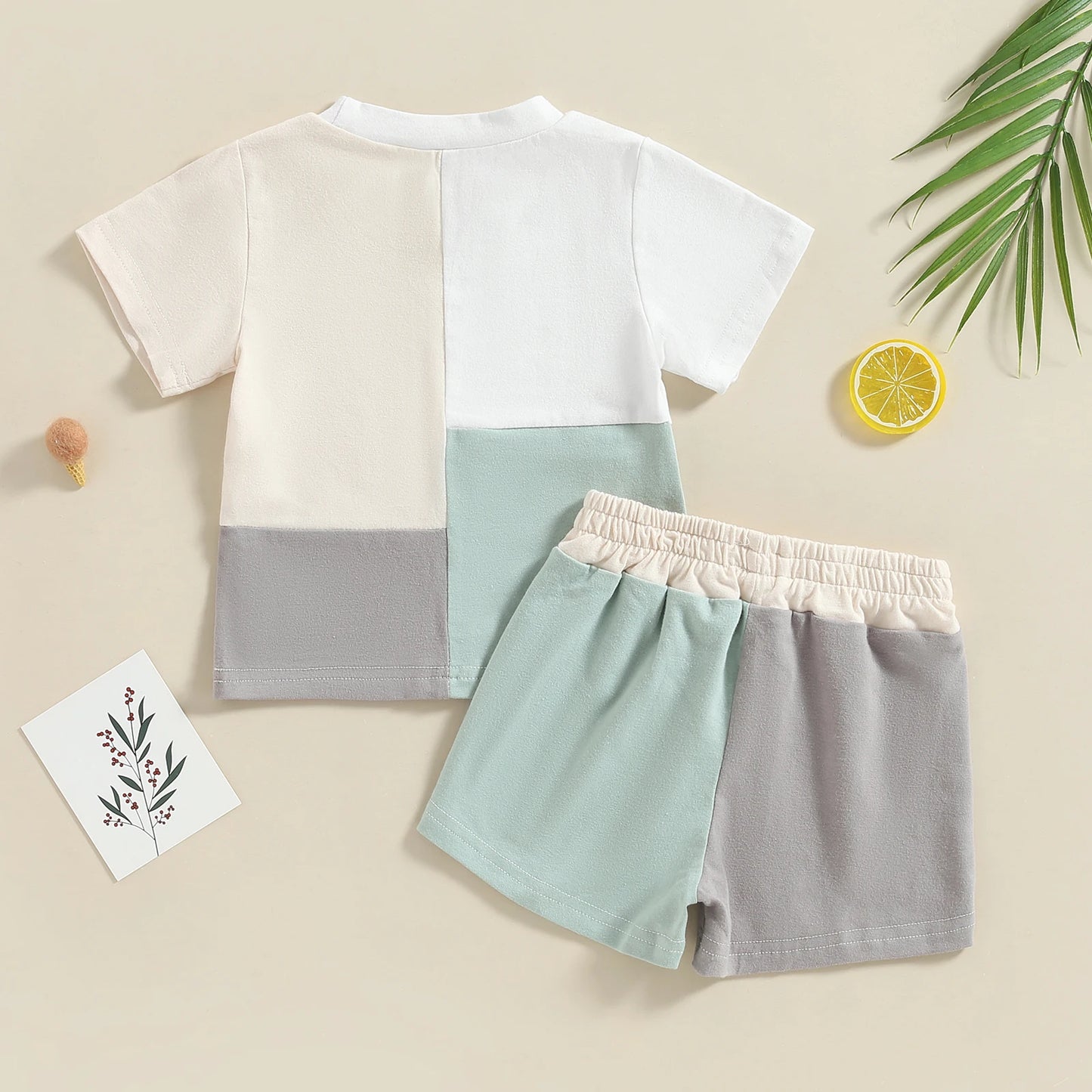 Patchwork T-shirt & Shorts Set