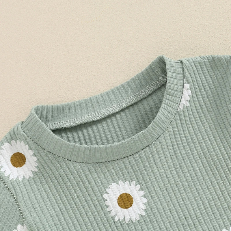 Flower / Butterfly Print Ribbed Shorts & T-Shirt Set