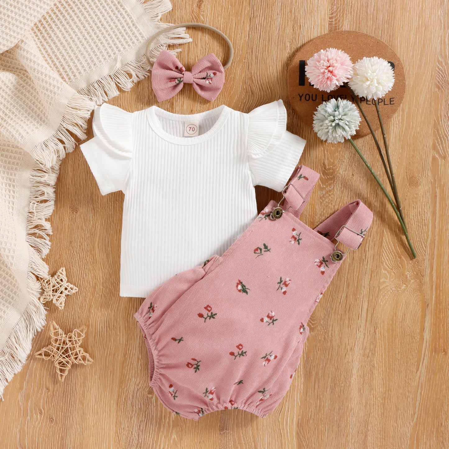 Floral Dungaree Romper & Headband