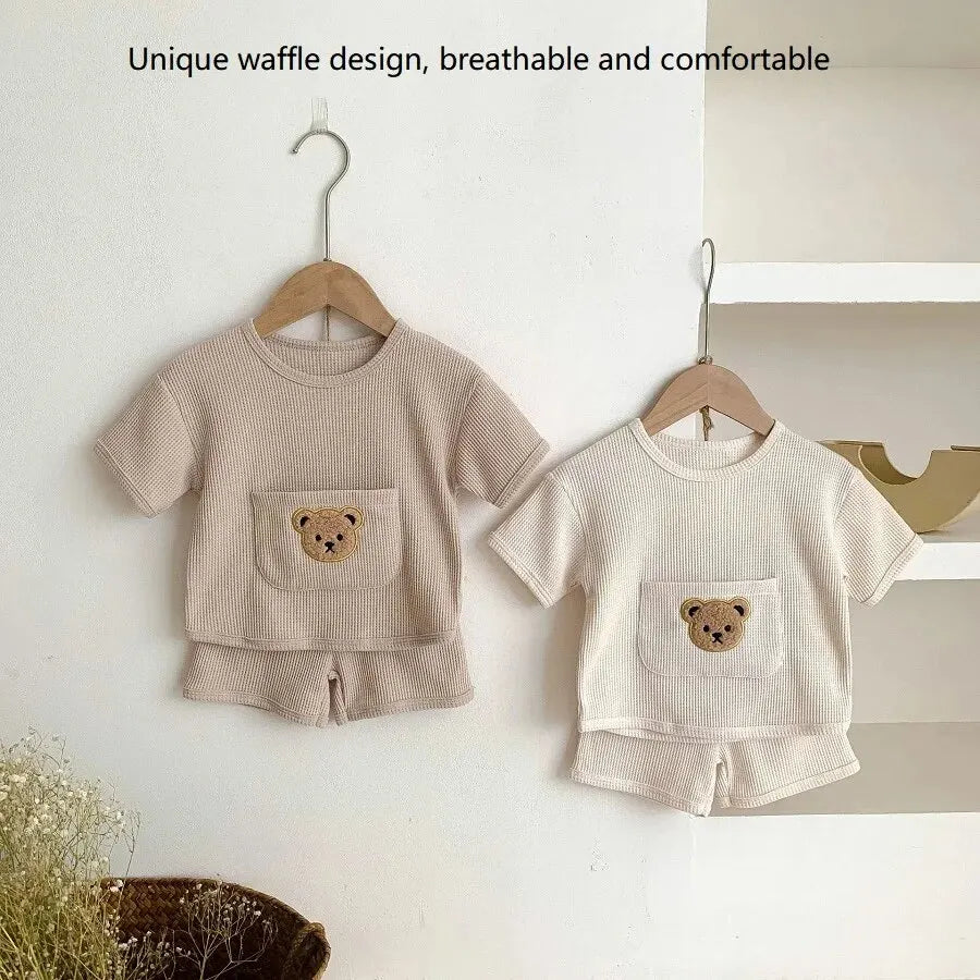Casual Waffle Bear Tshirt and Shorts
