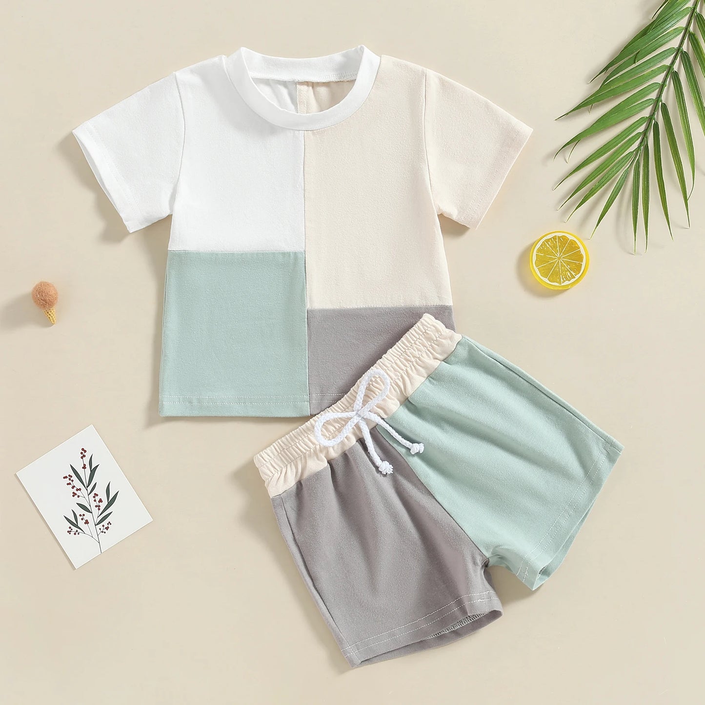 Patchwork T-shirt & Shorts Set