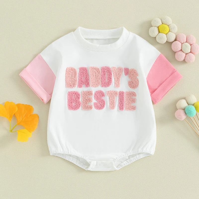 Daddy's Bestie Embroidery Short Sleeve Romper