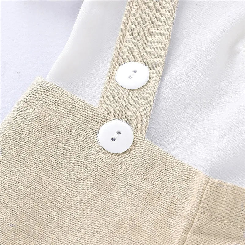 Bowtie Short Sleeve Romper & Suspender Pants