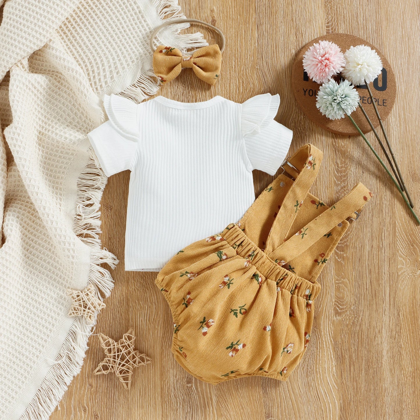 Floral Dungaree Romper & Headband