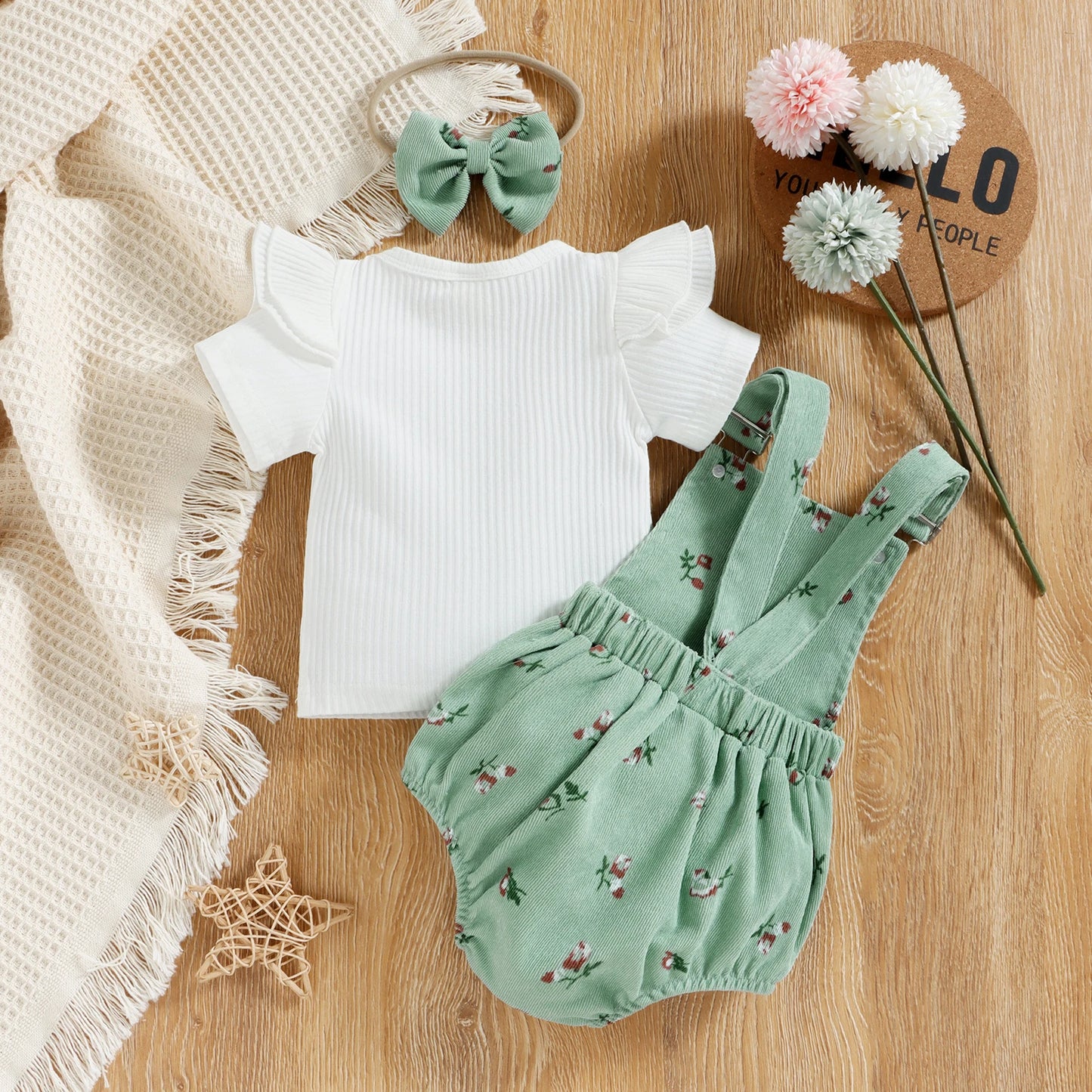 Floral Dungaree Romper & Headband