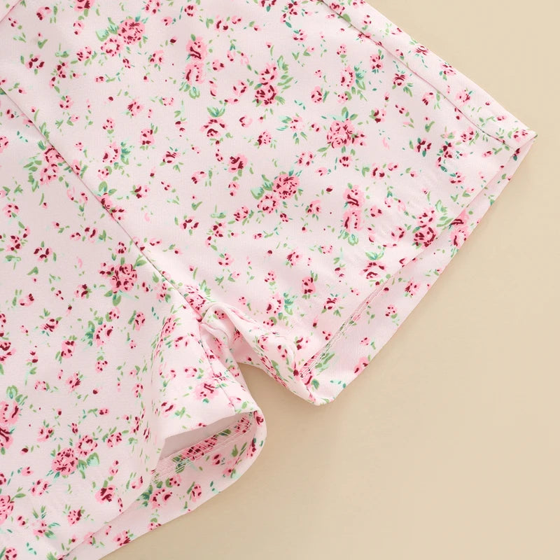 Girls Floral Dungaree Shorts & Tshirt Set
