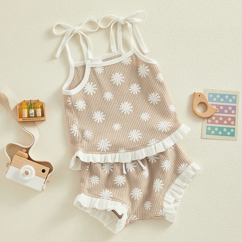 Floral Top & Ruffles Shorts Set